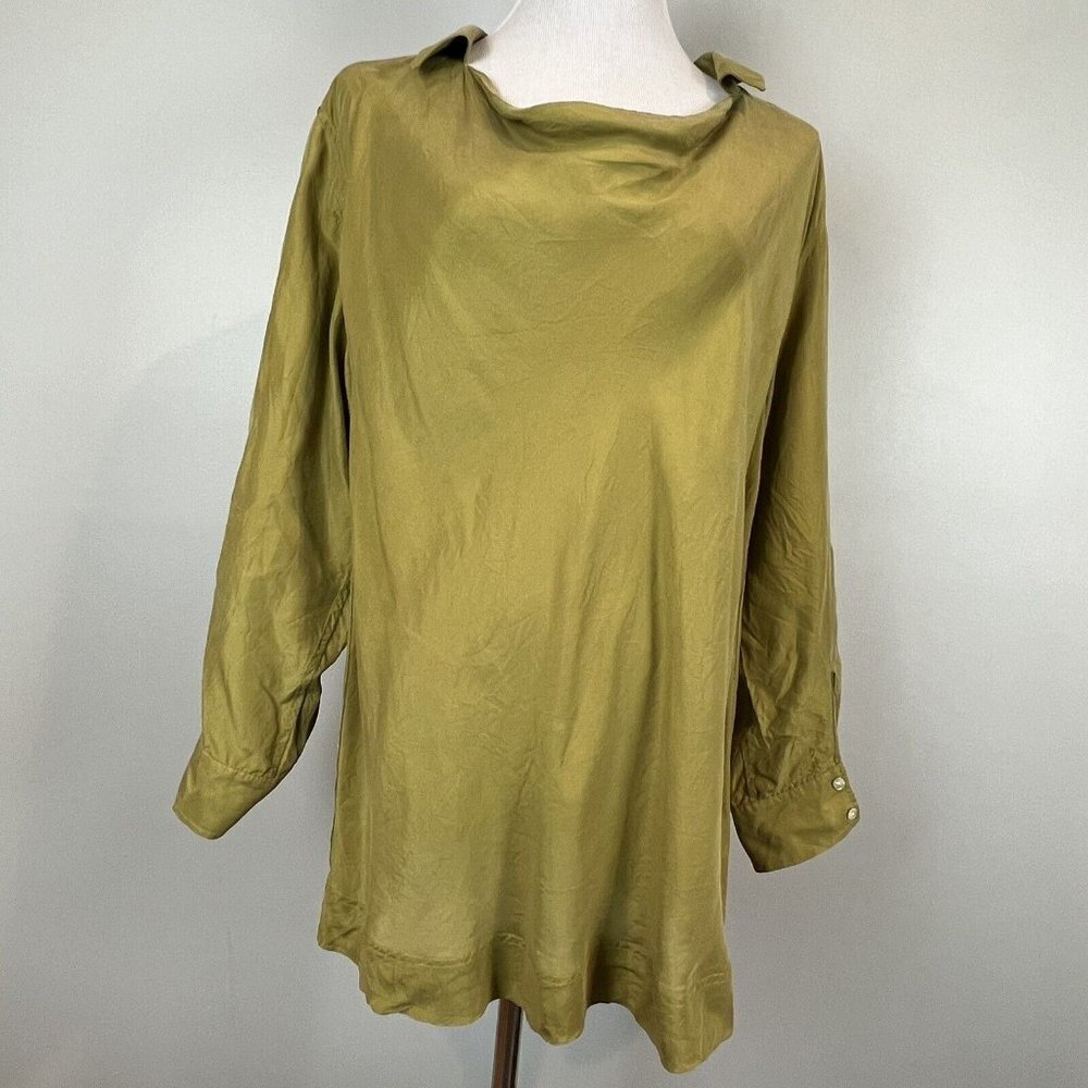 Sundance Silk Tunic Blouse Collared Scoop Neck Roll Tab Long Sleeves Size Large - Picture 7 of 9